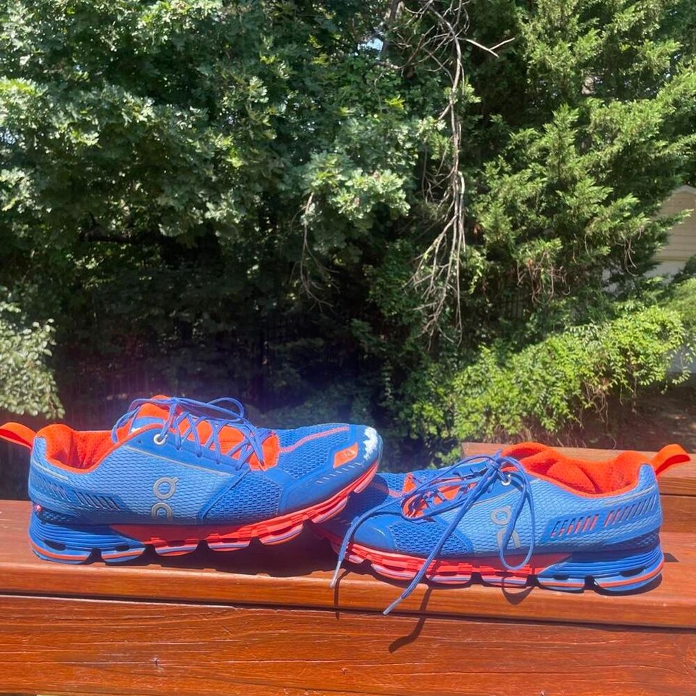 On Running Men's 10 Blue Orange Running Sneakers